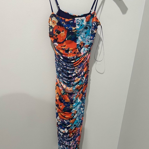 NWOT AFRM Floral Printed Ruched Mesh midi Dress - size Small - Picture 4 of 4